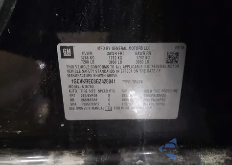 2016 Chevrolet Silverado K1500 Lt from USA, damaged, VIN 1GCVKREC8GZ428041